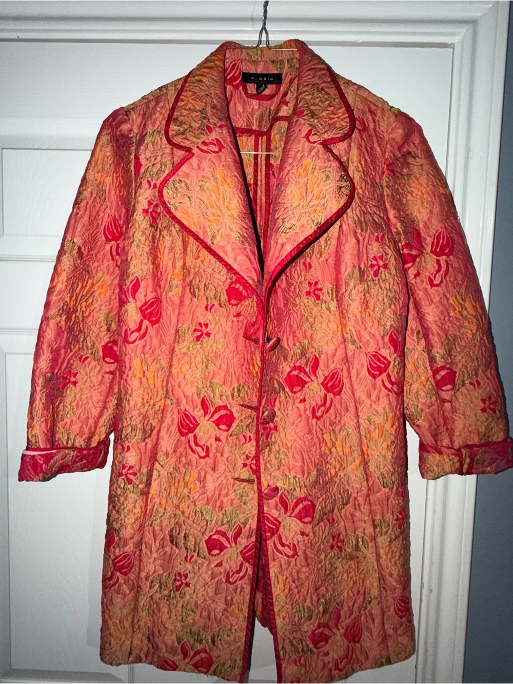Women's Quilted Floral Pea Coat in Coral Pink by cambia